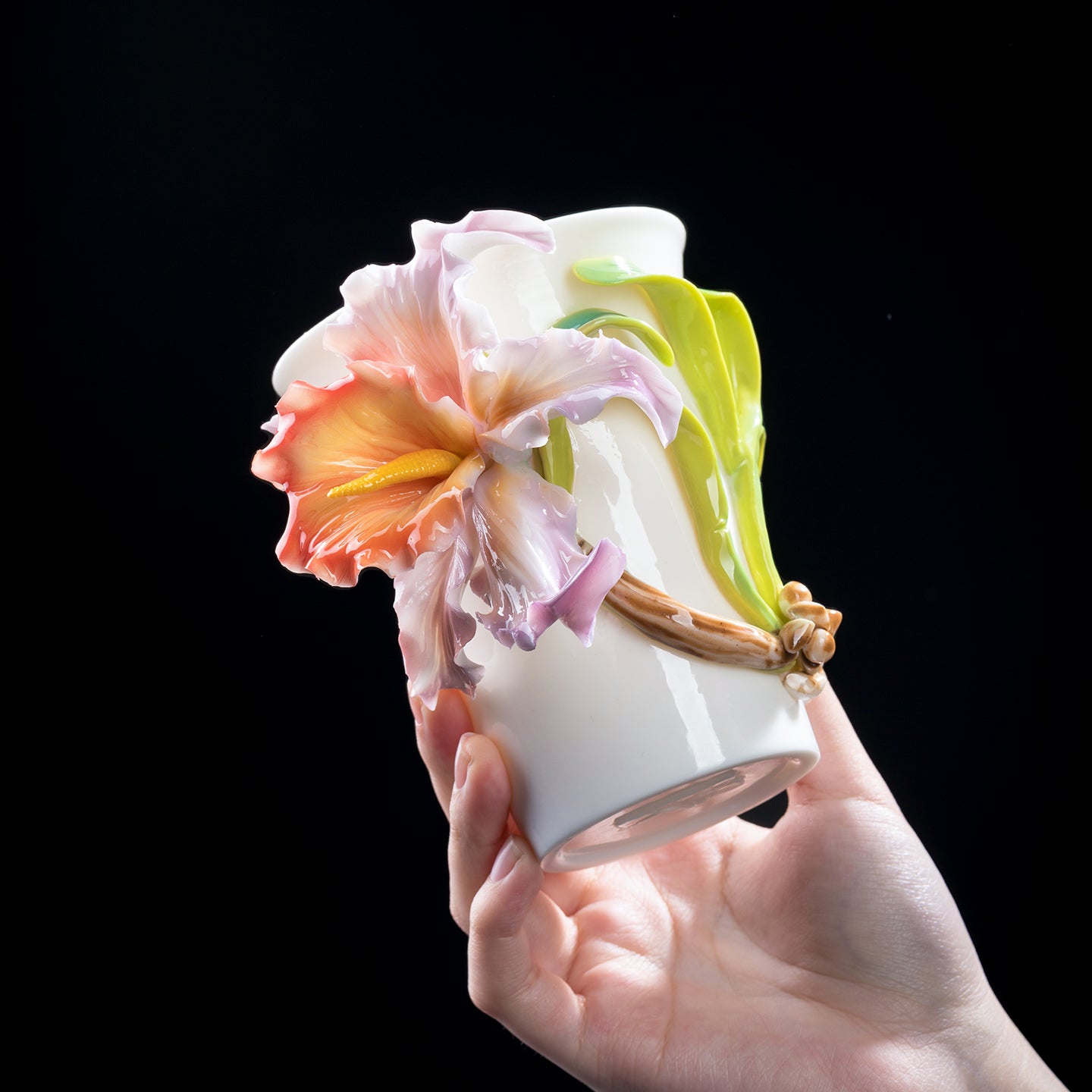 Intangible Cultural Heritage Hand-Sculpted Ceramic Purple Gradient Iris Cola Cup Coffee Mug - 100% Handcrafted