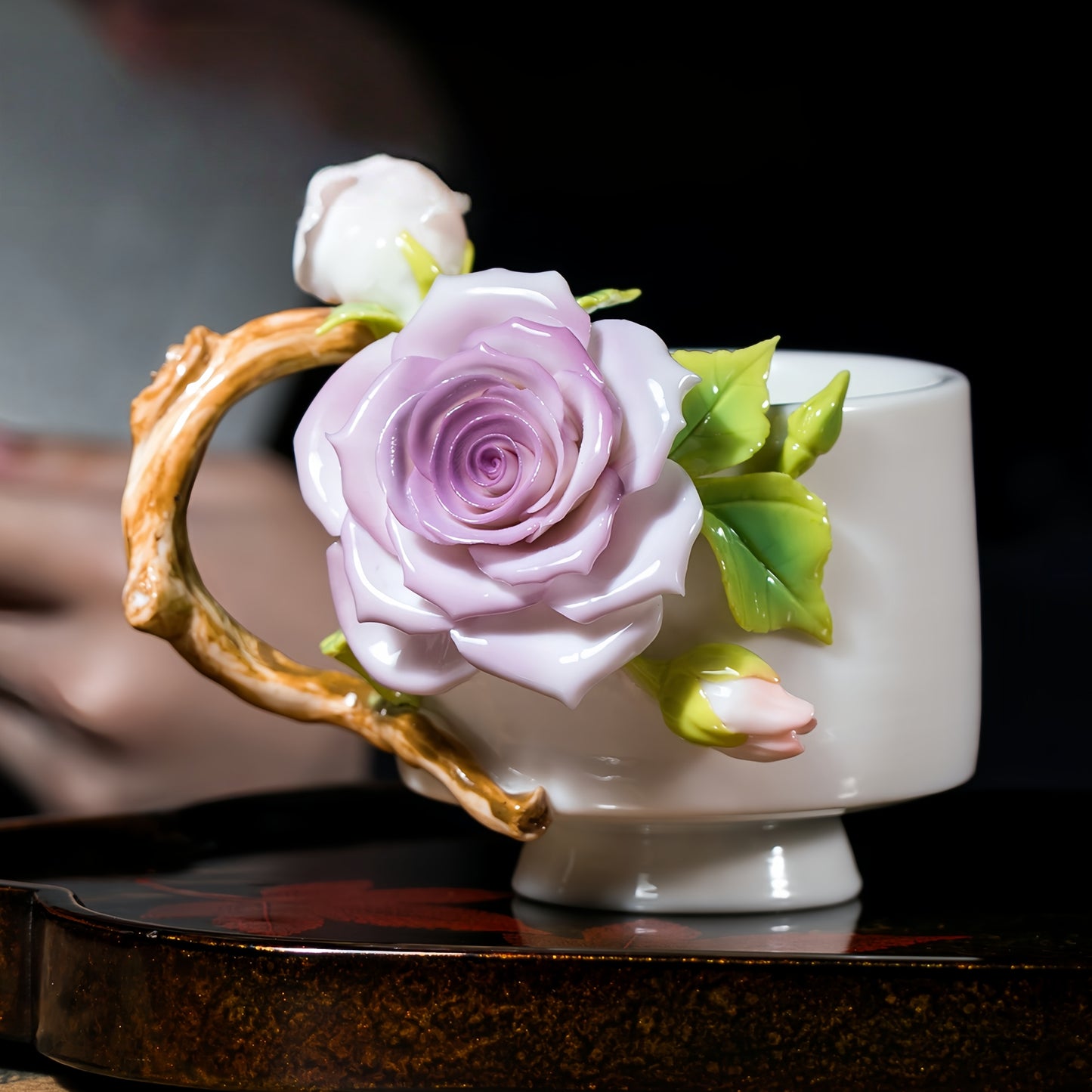 Rose Tea Cup - Intangible Cultural Heritage Hand-Painted Floral Ceramic Cup & Coffee Mug - 100% Handcrafted