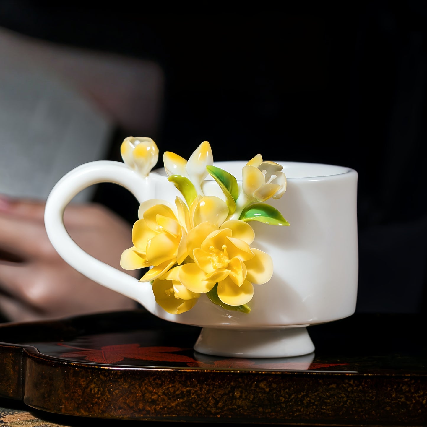 Waxflower Tea Cup - Intangible Cultural Heritage Hand-Sculpted Floral Ceramic Cup & Coffee Mug - 100% Handcrafted