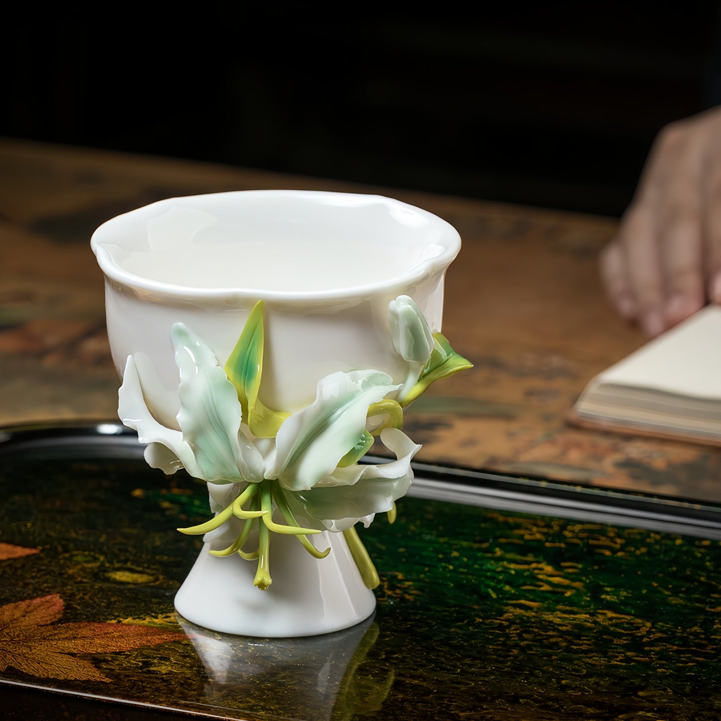 Intangible Cultural Heritage Hand-Painted Ceramic Lily Tea Cup - 100% Handcrafted