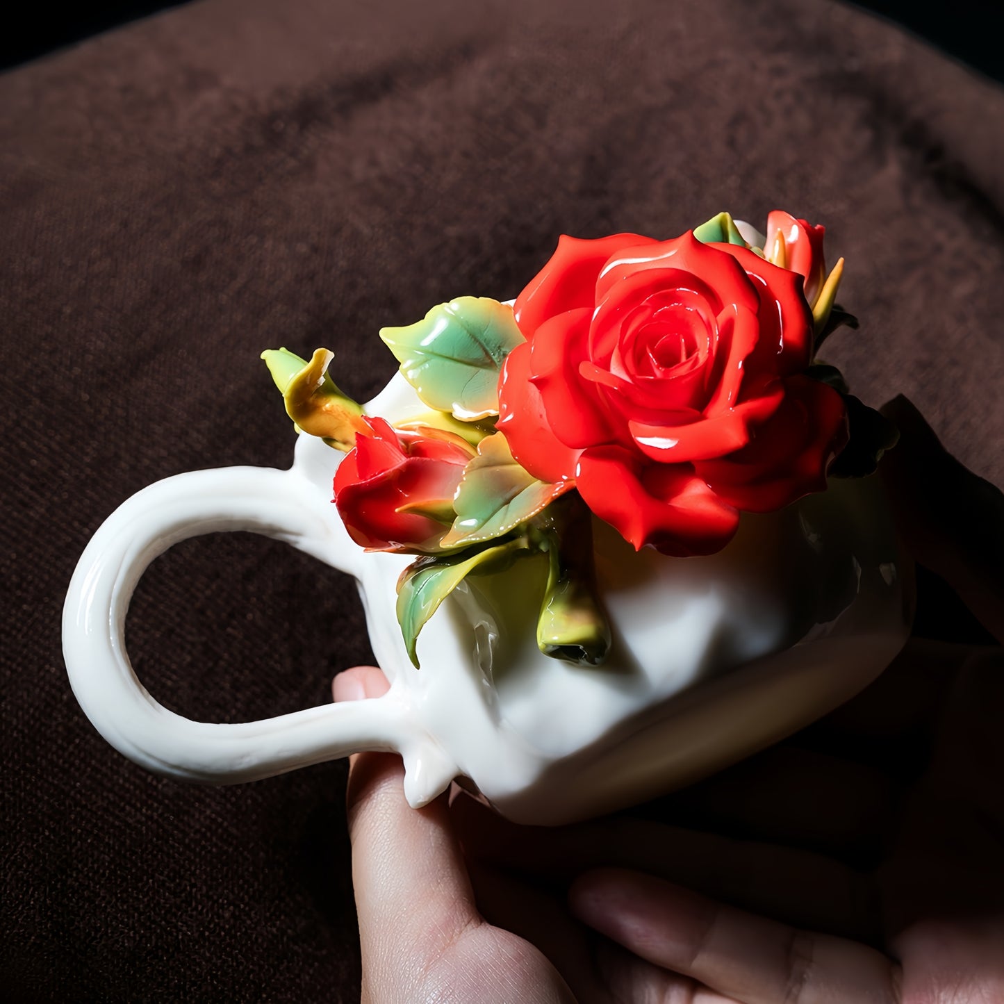Intangible Cultural Heritage Hand-Crafted Ceramic Rose Cup Coffee Mug - 100% Handmade