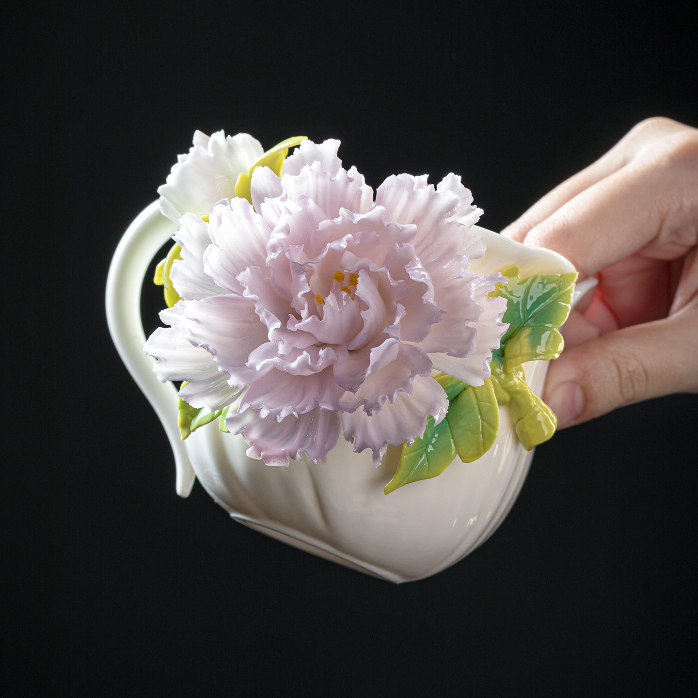 Intangible Cultural Heritage Hand-Sculpted Floral Ceramic Cup (Gathering Light Among Flowers - Mist Rain Purple) - 100% Handcrafted