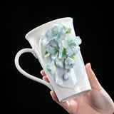 Intangible Cultural Heritage Hand-Sculpted Floral Ceramic Pear Blossom Tea Cup & Coffee Cup (Blue) - 100% Handcrafted