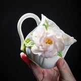 Intangible Cultural Heritage Hand-Sculpted Ceramic Peony Flower Water Cup Coffee Mug(pink) - 100% Handcrafted