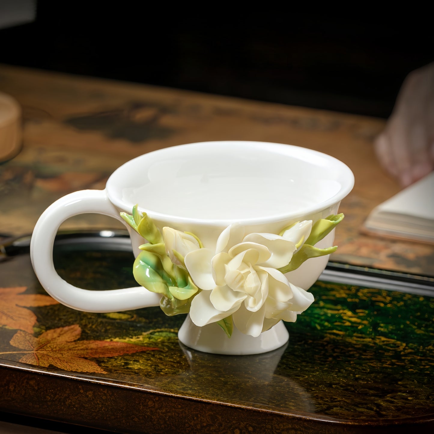 Intangible Cultural Heritage Hand-Sculpted Ceramic Gardenia Flower Water Cup & Coffee Cup - 100% Handcrafted