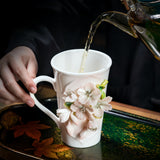 Intangible Cultural Heritage Hand-Sculpted Floral Ceramic Pear Blossom Tea Cup & Coffee Cup (Pink) - 100% Handcrafted