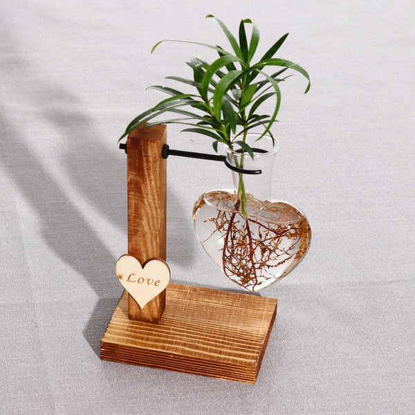 Love Heart Shape Clear Glass Hydroponic Flower Vase Terrarium Wooden Stand Holder Decoratio Glass Tabletop Plant Flower Vase | Ceramic Vase | RB&RAMICS