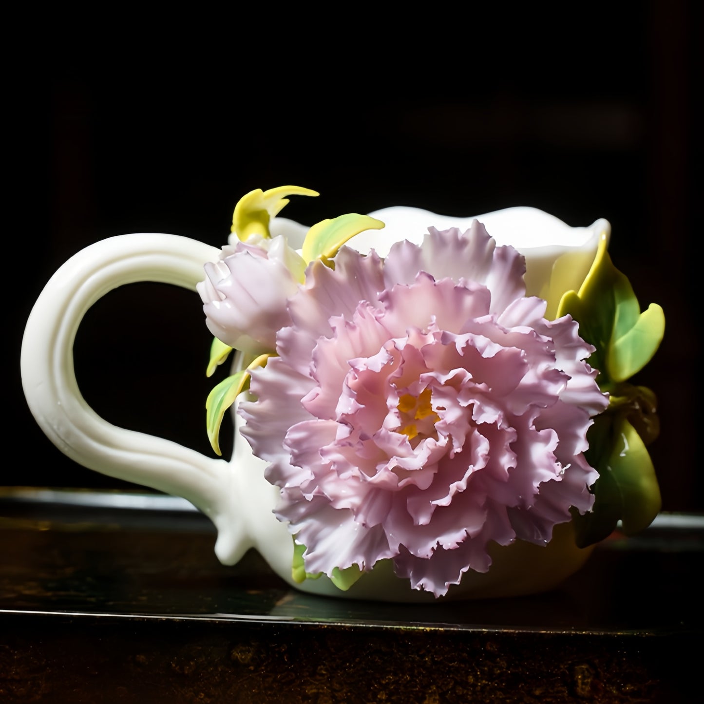 Hand-Sculpted Ceramic Peony Flower Coffee Cup - 100% Handcrafted