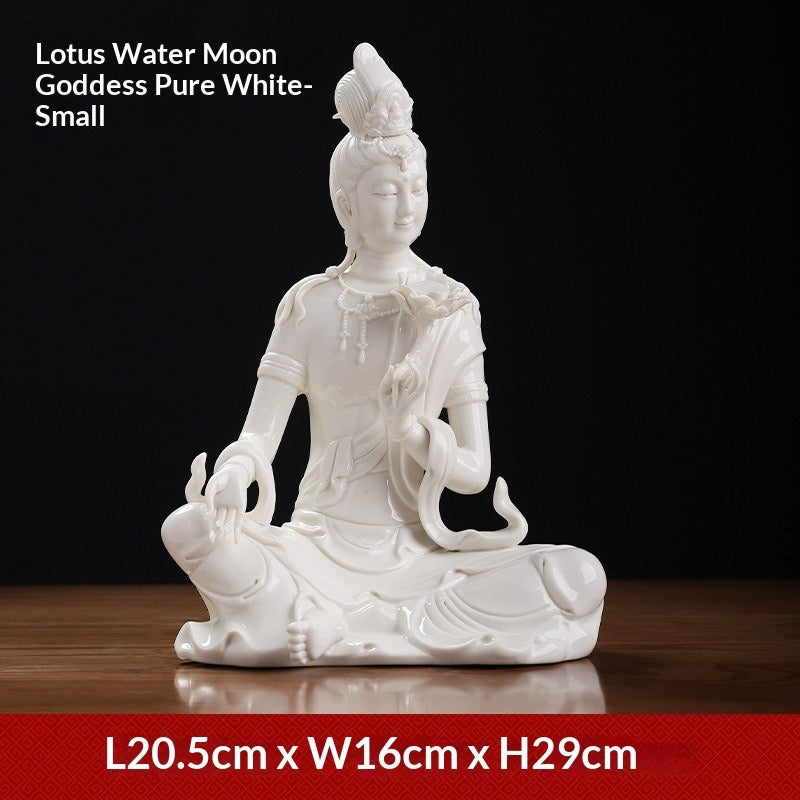Ceramic ornament "Lotus Water Moon Guanyin" Viewed from Nanhai Guanyin Bodhisattva worshiping household Buddha statues