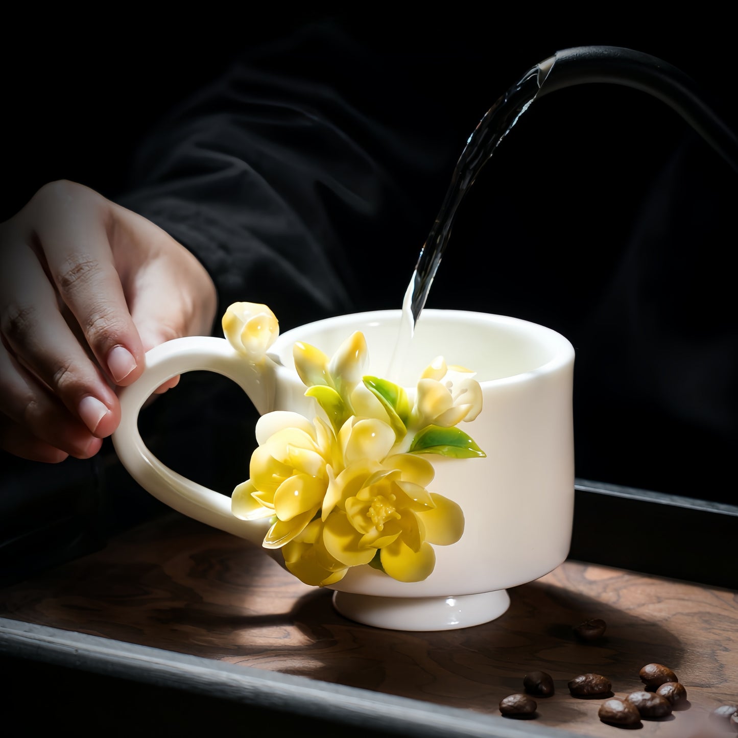 Waxflower Tea Cup - Intangible Cultural Heritage Hand-Sculpted Floral Ceramic Cup & Coffee Mug - 100% Handcrafted