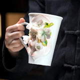 Intangible Cultural Heritage Hand-Sculpted Floral Ceramic Pear Blossom Tea Cup & Coffee Cup (Pink) - 100% Handcrafted