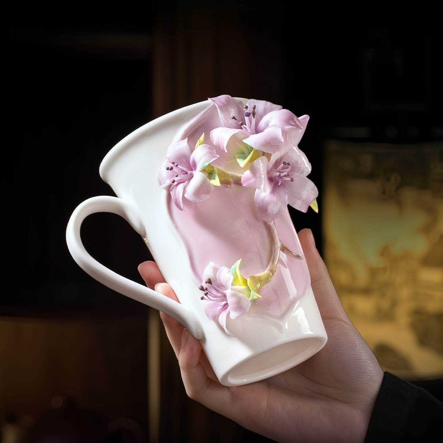 Intangible Cultural Heritage Hand-Sculpted Flower Pottery Rhododendron Tea Cup Coffee Cup (Purple) - 100% Handcrafted