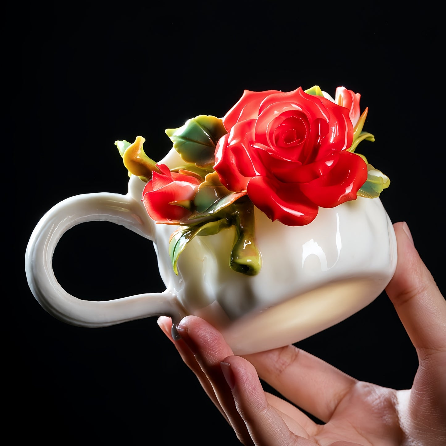 Intangible Cultural Heritage Hand-Crafted Ceramic Rose Cup Coffee Mug - 100% Handmade