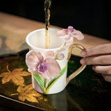 Intangible Cultural Heritage Hand-Sculpted Orchid Ceramic Butterfly Orchid Teacup Coffee Cup - 100% Handcrafted