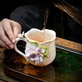 Intangible Cultural Heritage Hand-Sculpted Ceramic Hydrangea Water Cup Coffee Mug - 100% Handcrafted