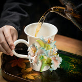 Intangible Cultural Heritage Hand-Sculpted Ceramic Gladiolus Flower Water Cup Coffee Mug (Ice Sea Blue) - 100% Handcrafted