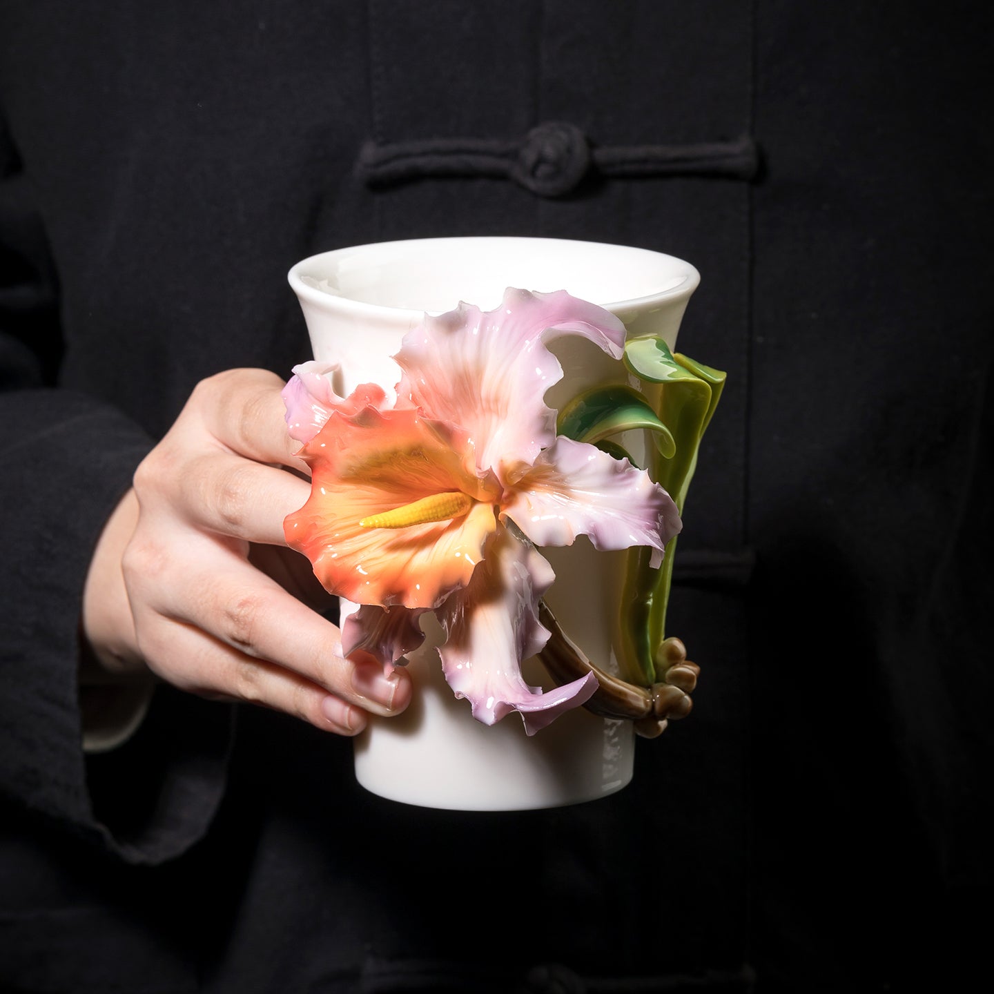 Intangible Cultural Heritage Hand-Sculpted Ceramic Purple Gradient Iris Cola Cup Coffee Mug - 100% Handcrafted