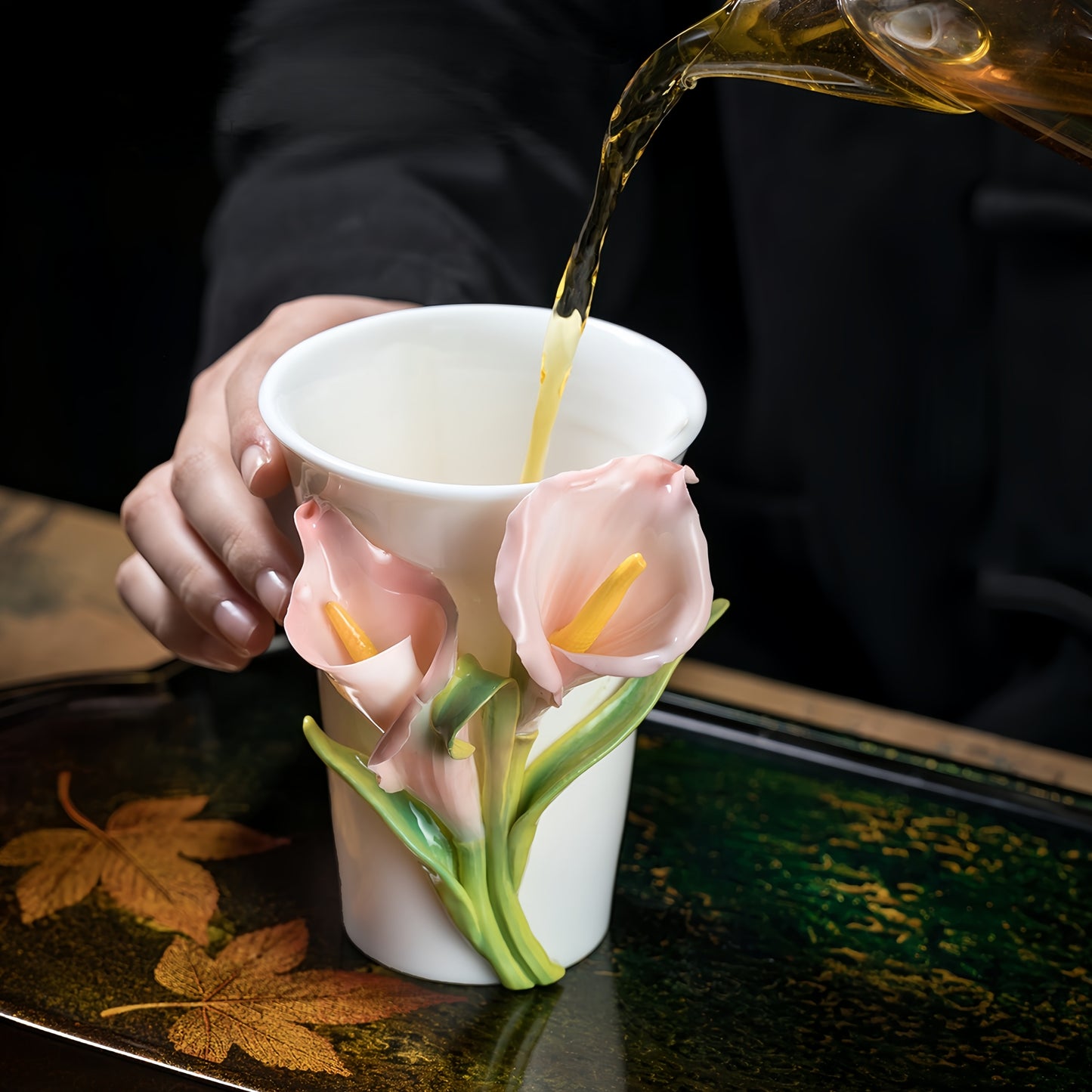 Intangible Cultural Heritage Hand-Sculpted Ceramic Calla Lily Flower Cola Cup Coffee Mug