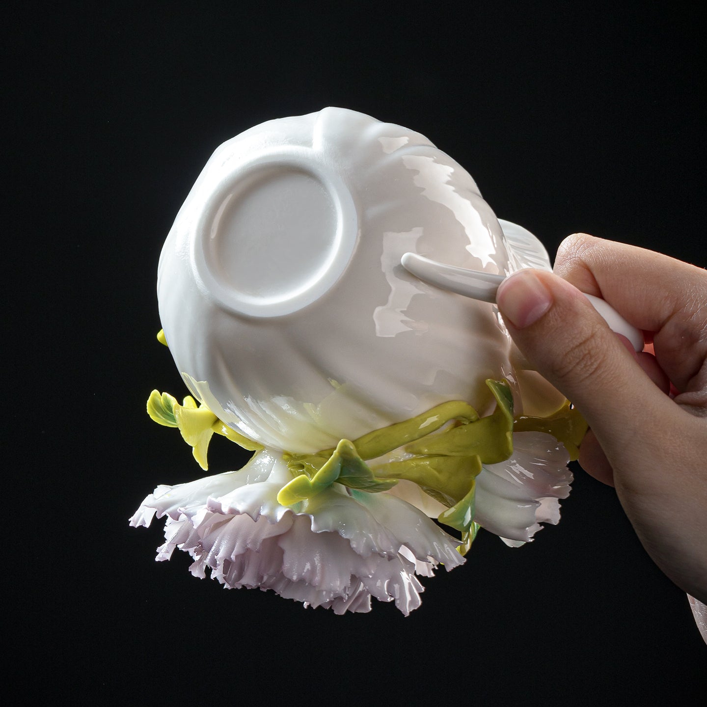 Intangible Cultural Heritage Hand-Sculpted Floral Ceramic Cup (Gathering Light Among Flowers - Mist Rain Purple) - 100% Handcrafted