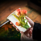 Intangible Cultural Heritage Hand-Sculpted Ceramic Tulip Flower Cola Cup Coffee Mug(red) - 100% Handcrafted