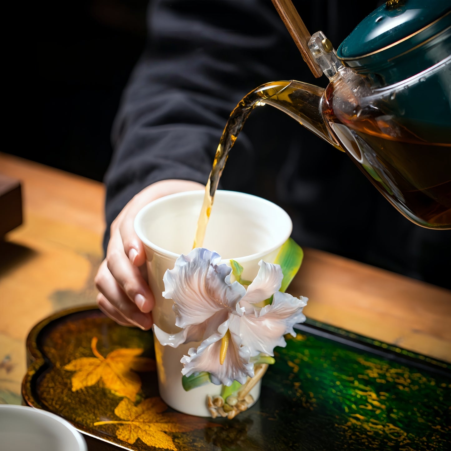 Intangible Cultural Heritage Hand-Sculpted Ceramic Blue Gradient Iris Cola Cup Coffee Mug - 100% Handcrafted