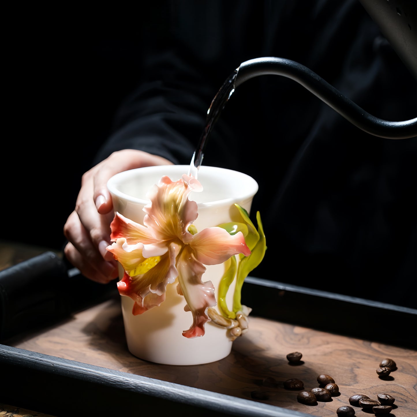 Iris Cola Cup Intangible Cultural Heritage Hand-Sculpted Floral Ceramic Mug Coffee Cup - 100% Handcrafted