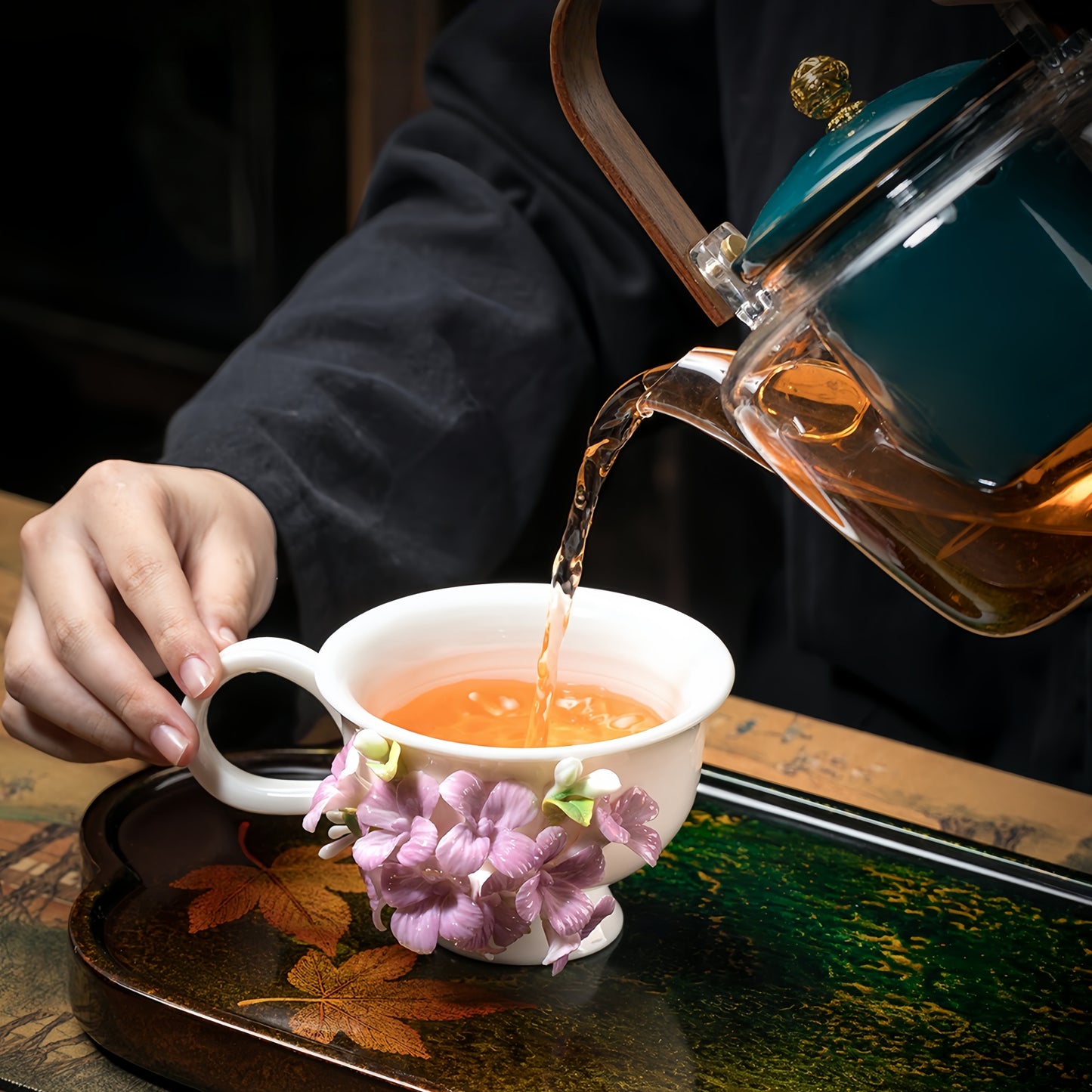 Intangible Cultural Heritage Hand-Sculpted Ceramic Hydrangea Water Cup Coffee Mug - 100% Handcrafted