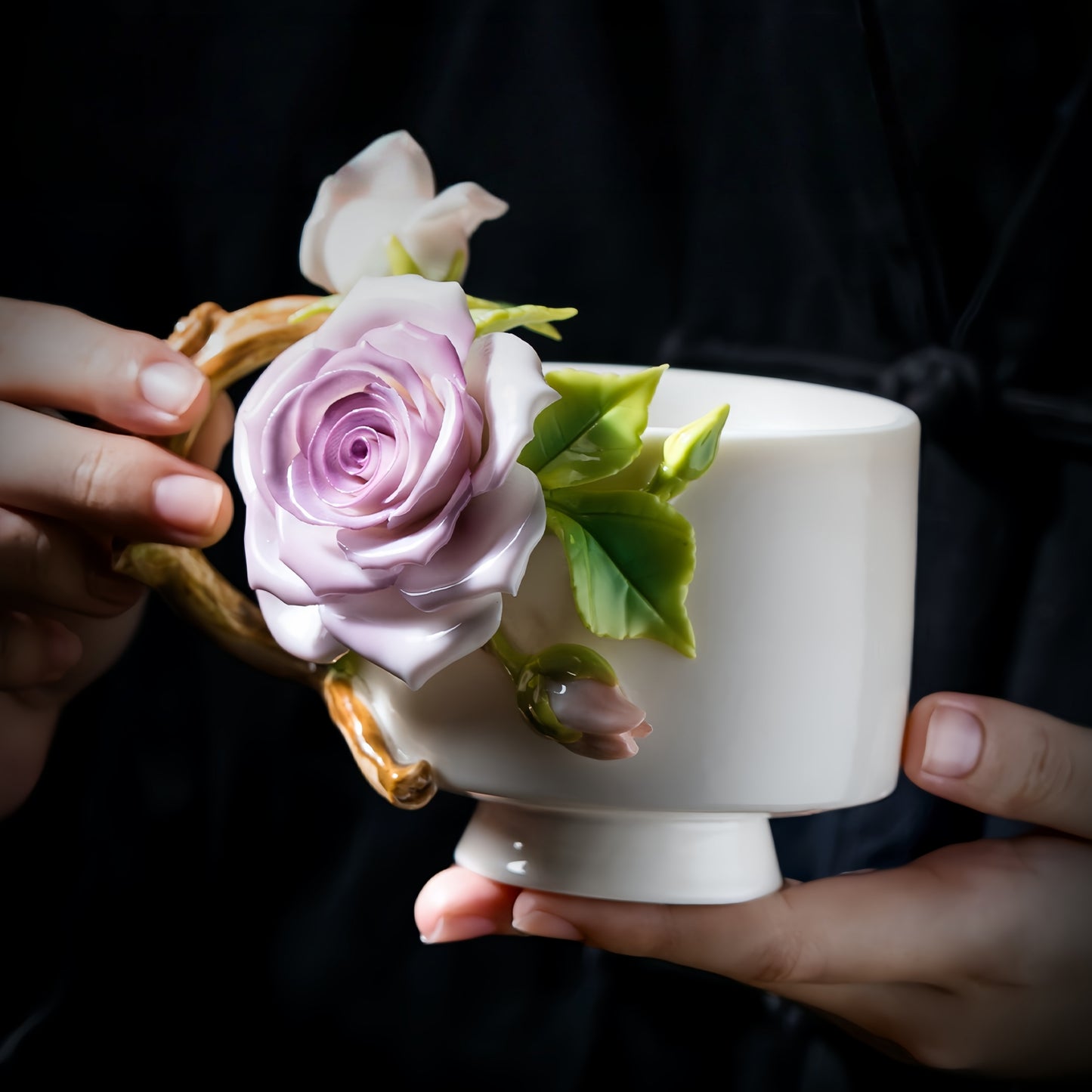 Rose Tea Cup - Intangible Cultural Heritage Hand-Painted Floral Ceramic Cup & Coffee Mug - 100% Handcrafted