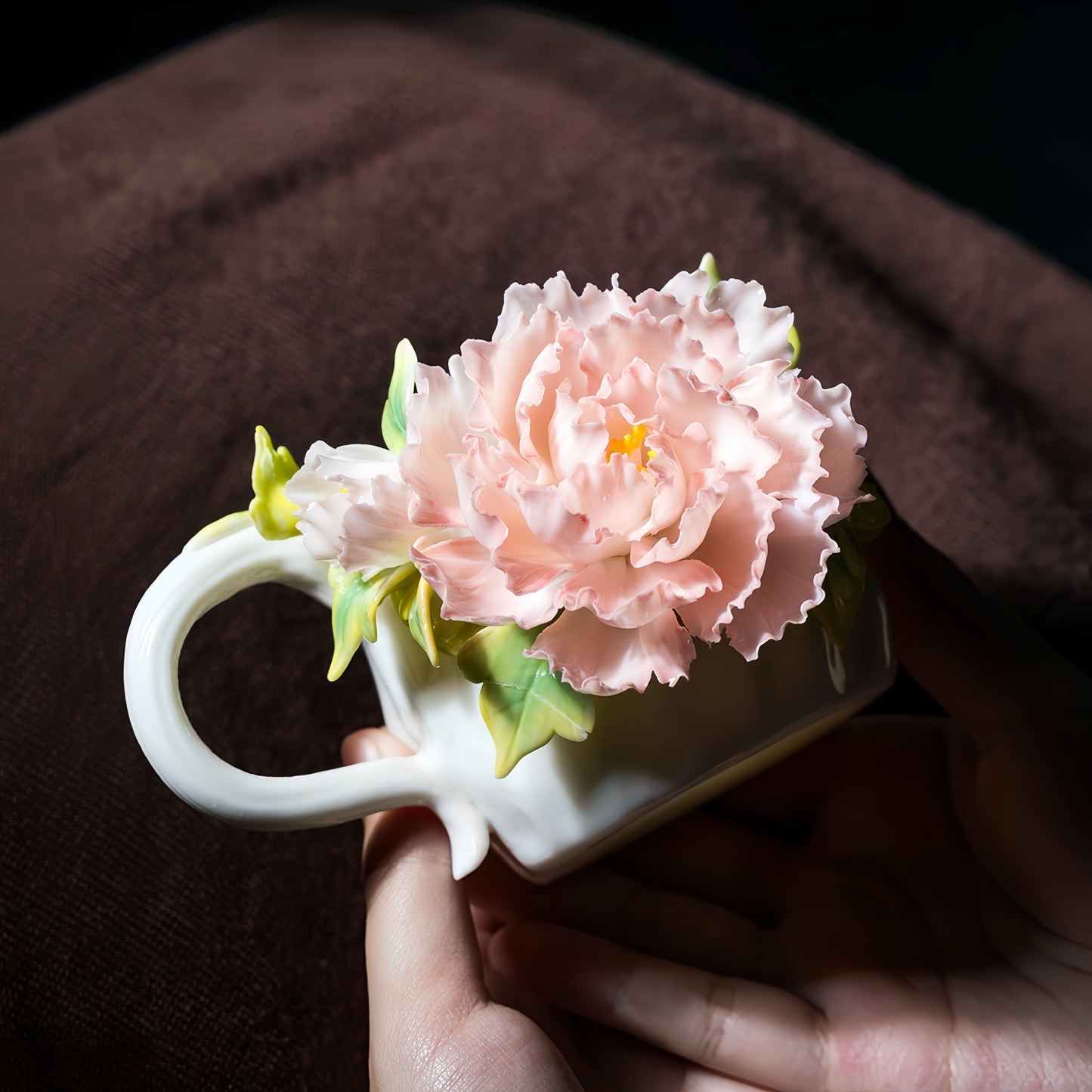 Hand-Sculpted Ceramic Peony Flower Coffee Cup - 100% Handcrafted