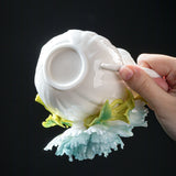 Intangible Cultural Heritage Hand-Sculpted Floral Ceramic Cup (Flower Glow - Cloud Tide Blue) - 100% Handcrafted