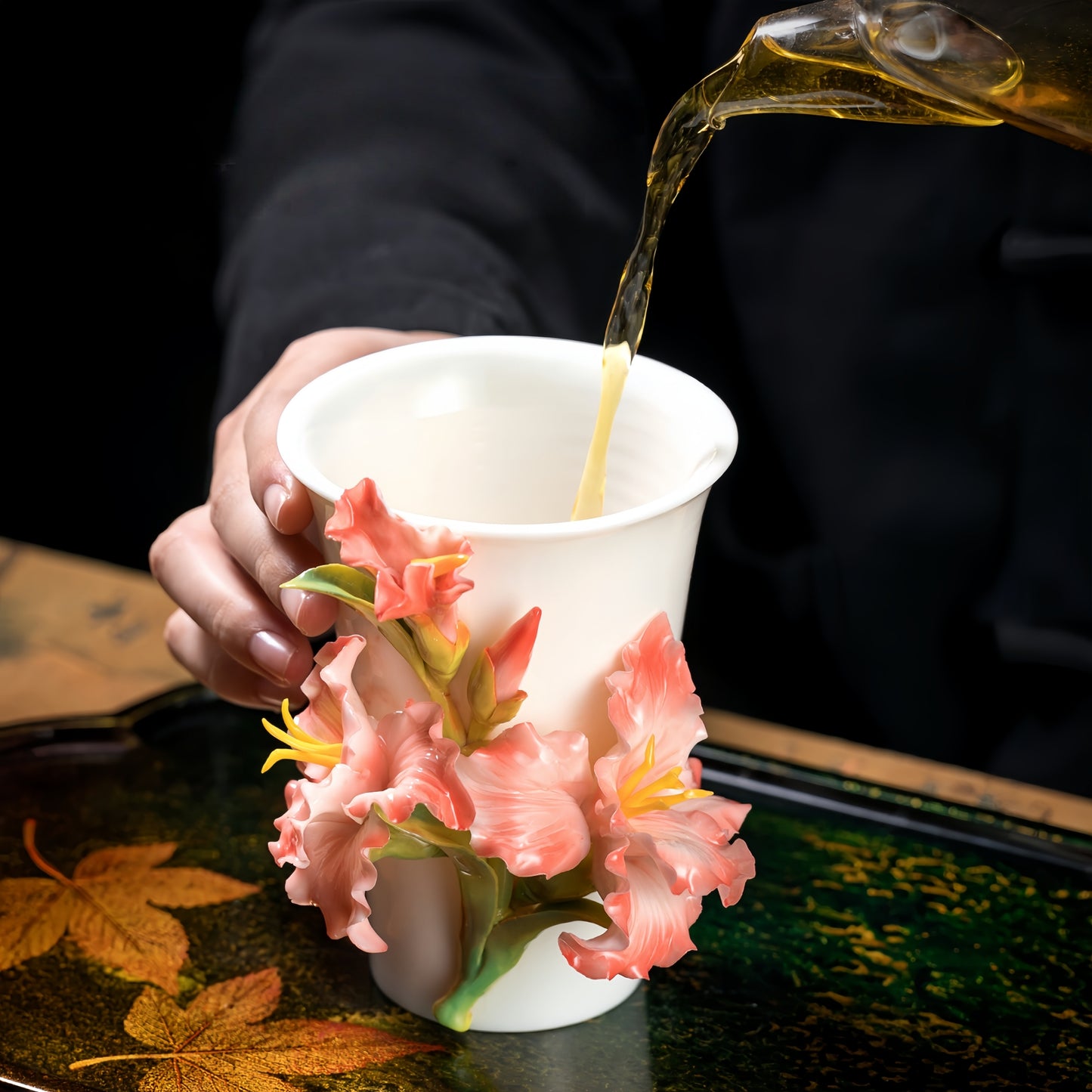 Intangible Cultural Heritage Hand-Sculpted Ceramic Gladiolus Flower Cola Cup Coffee Mug