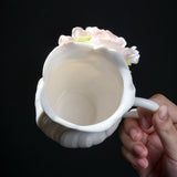 Intangible Cultural Heritage Hand-Sculpted Ceramic Peony Flower Water Cup Coffee Mug(pink) - 100% Handcrafted