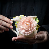 Intangible Cultural Heritage Hand-Sculpted Floral Ceramic Cup (Flower Glow - Pink Blush) - 100% Handcrafted