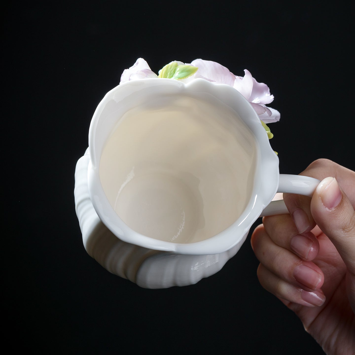 Intangible Cultural Heritage Hand-Sculpted Ceramic Peony Flower Water Cup Coffee Mug(purple) - 100% Handcrafted