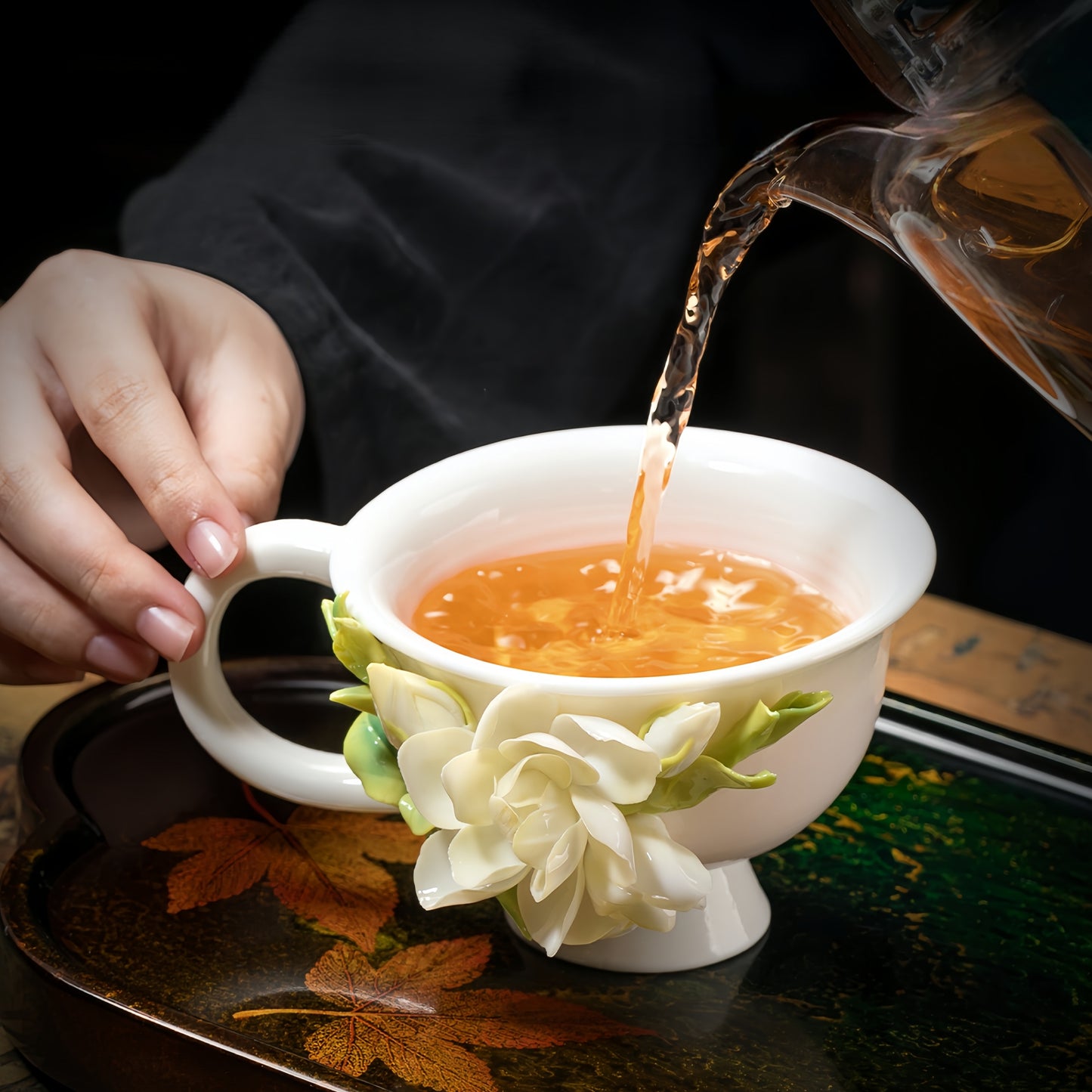 Intangible Cultural Heritage Hand-Sculpted Ceramic Gardenia Flower Water Cup & Coffee Cup - 100% Handcrafted