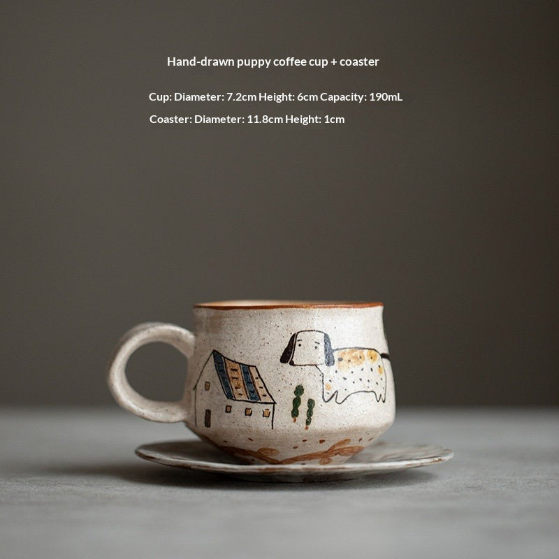 Handmade hand-painted underglaze cat coffee cup original ceramic simple cute teacup water cup girlfriend gift