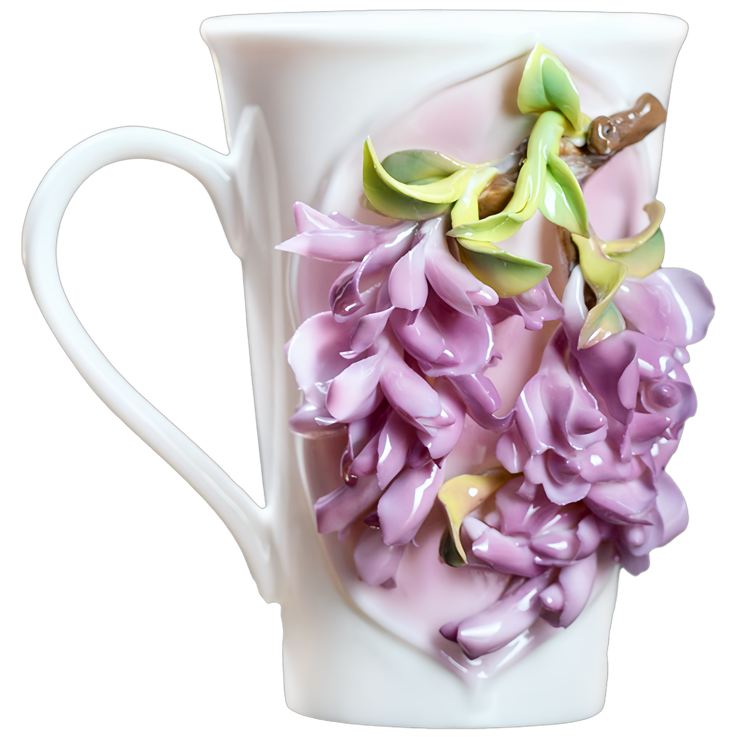 Intangible Cultural Heritage Hand-Sculpted Floral Ceramic Pear Blossom Tea Cup & Coffee Cup (Purple) - 100% Handcrafted