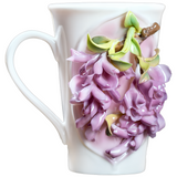 Intangible Cultural Heritage Hand-Sculpted Floral Ceramic Pear Blossom Tea Cup & Coffee Cup (Purple) - 100% Handcrafted
