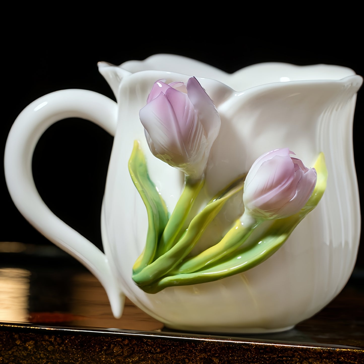 Intangible Cultural Heritage Hand-Sculpted Ceramic Tulip Flower Water Cup Coffee Cup(purple) - 100% Handcrafted