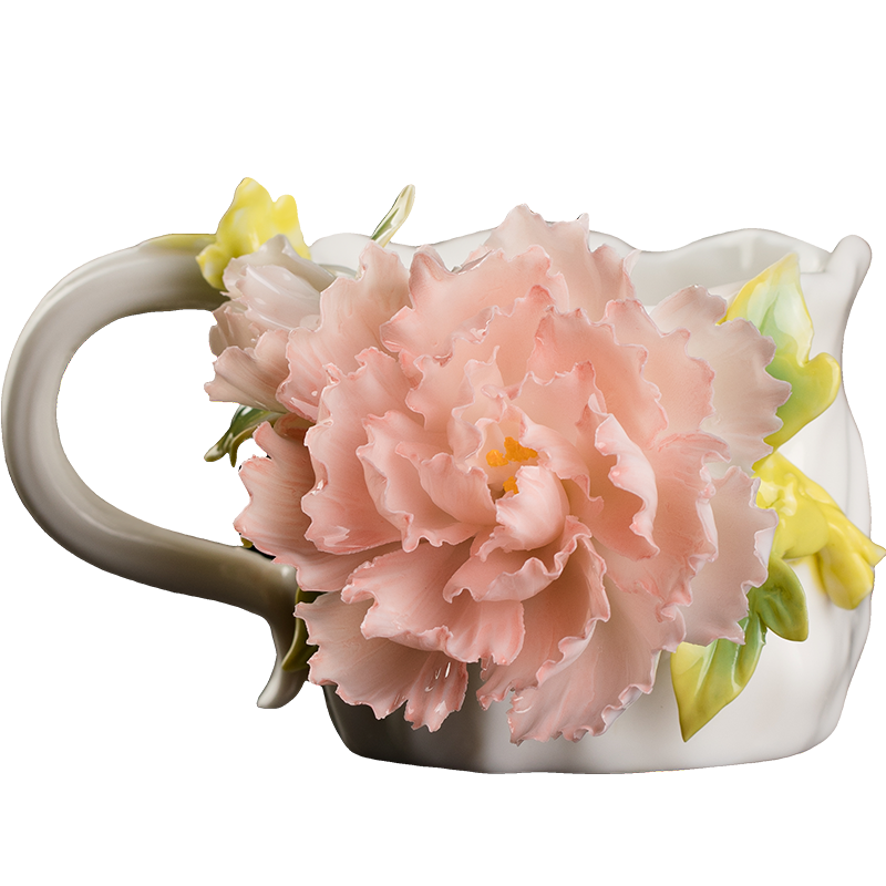 Hand-Sculpted Ceramic Peony Flower Coffee Cup - 100% Handcrafted