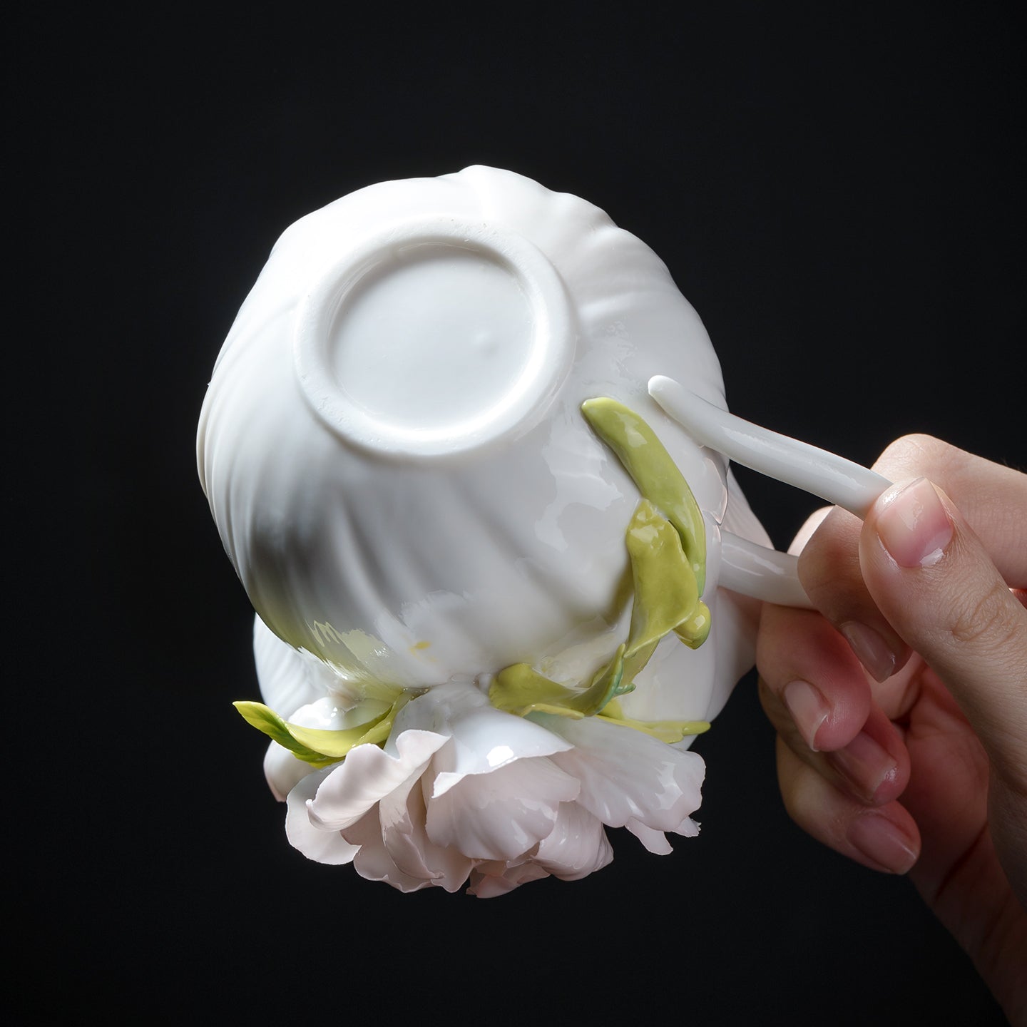 Intangible Cultural Heritage Hand-Sculpted Ceramic Peony Flower Water Cup Coffee Mug(pink) - 100% Handcrafted