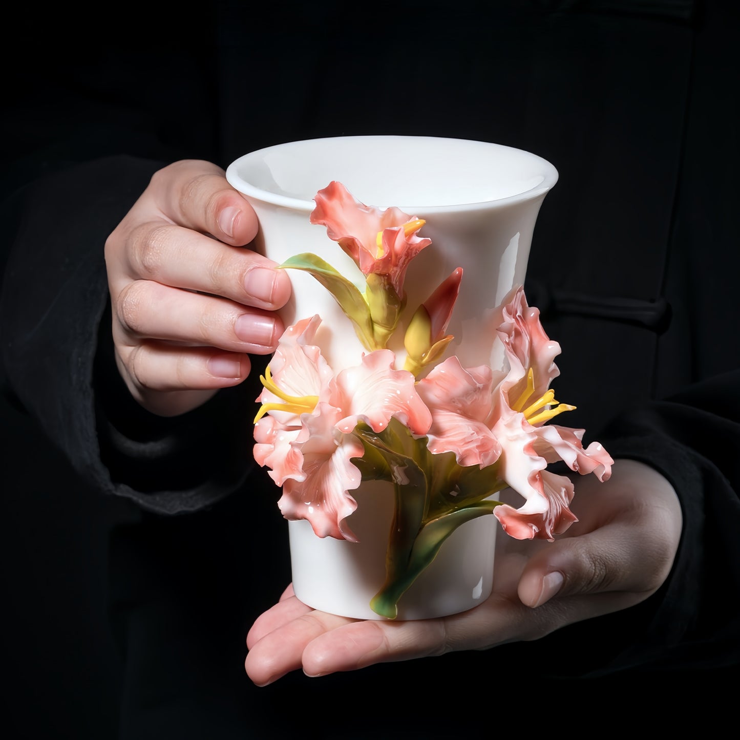 Intangible Cultural Heritage Hand-Sculpted Ceramic Gladiolus Flower Cola Cup Coffee Mug