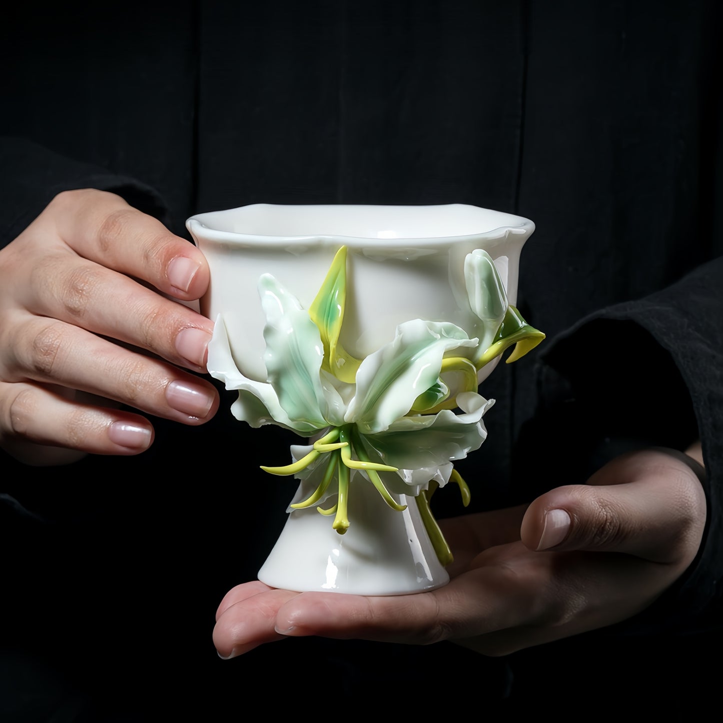 Intangible Cultural Heritage Hand-Painted Ceramic Lily Tea Cup - 100% Handcrafted