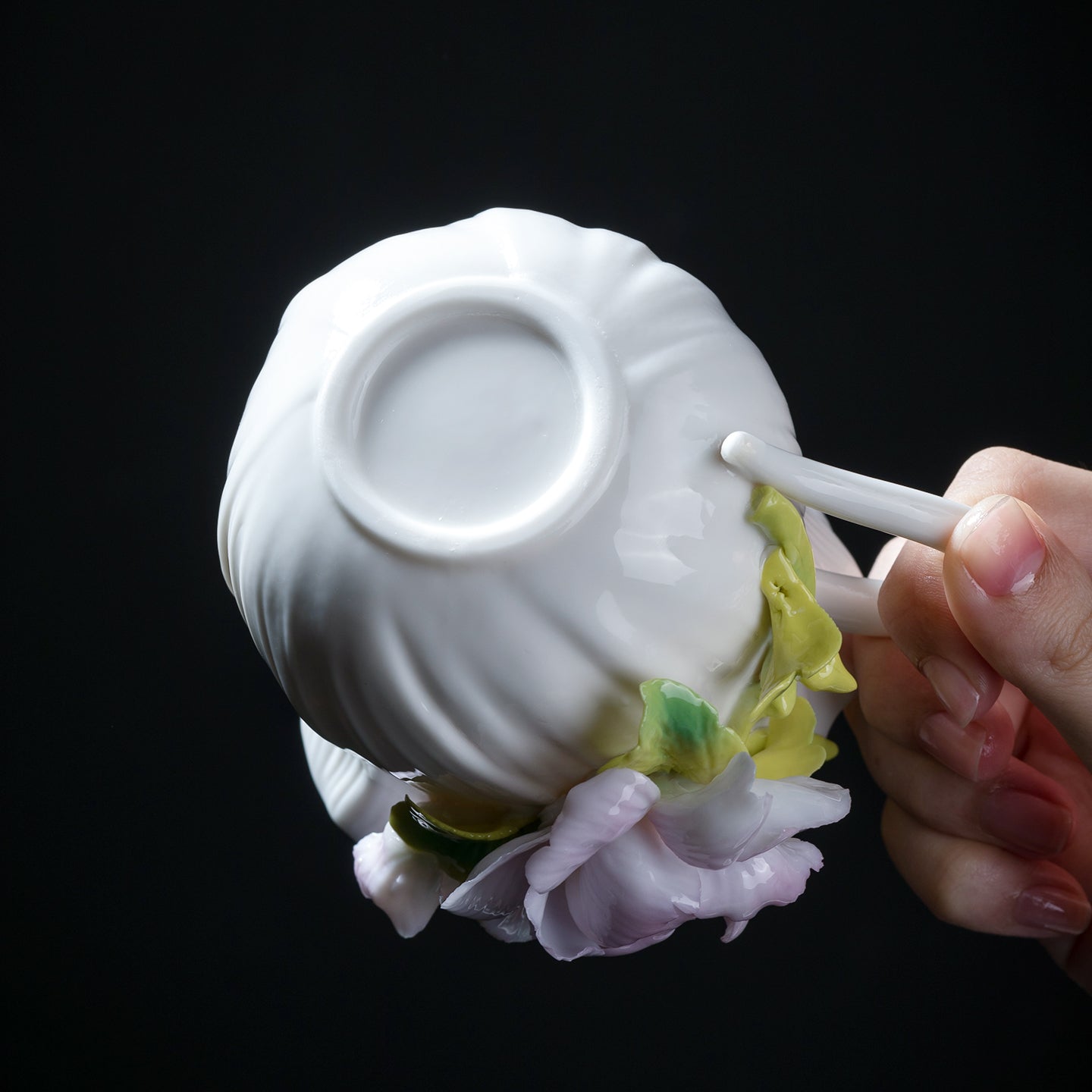 Intangible Cultural Heritage Hand-Sculpted Ceramic Peony Flower Water Cup Coffee Mug(purple) - 100% Handcrafted