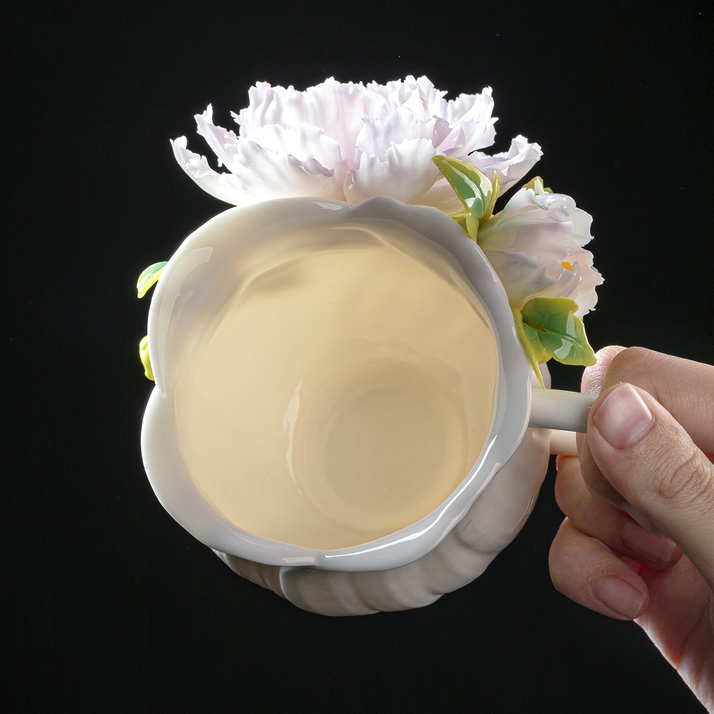 Intangible Cultural Heritage Hand-Sculpted Floral Ceramic Cup (Gathering Light Among Flowers - Mist Rain Purple) - 100% Handcrafted