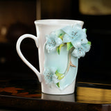 Intangible Cultural Heritage Hand-Sculpted Flower Pottery Rhododendron Tea Cup Coffee Cup (Blue) - 100% Handcrafted