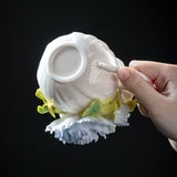 Intangible Cultural Heritage Hand-Sculpted Floral Ceramic Cup (Gathering Light Among Flowers - Misty Rain Blue) - 100% Handcrafted