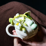 Intangible Cultural Heritage Hand-Sculpted Floral Ceramic Gourd Water Cup Coffee Mug - 100% Handcrafted