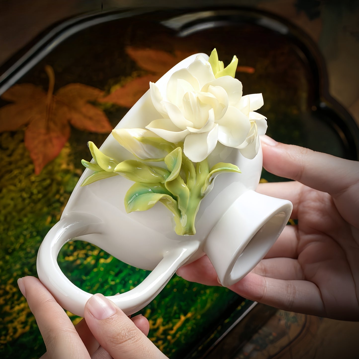 Intangible Cultural Heritage Hand-Sculpted Ceramic Gardenia Flower Water Cup & Coffee Cup - 100% Handcrafted