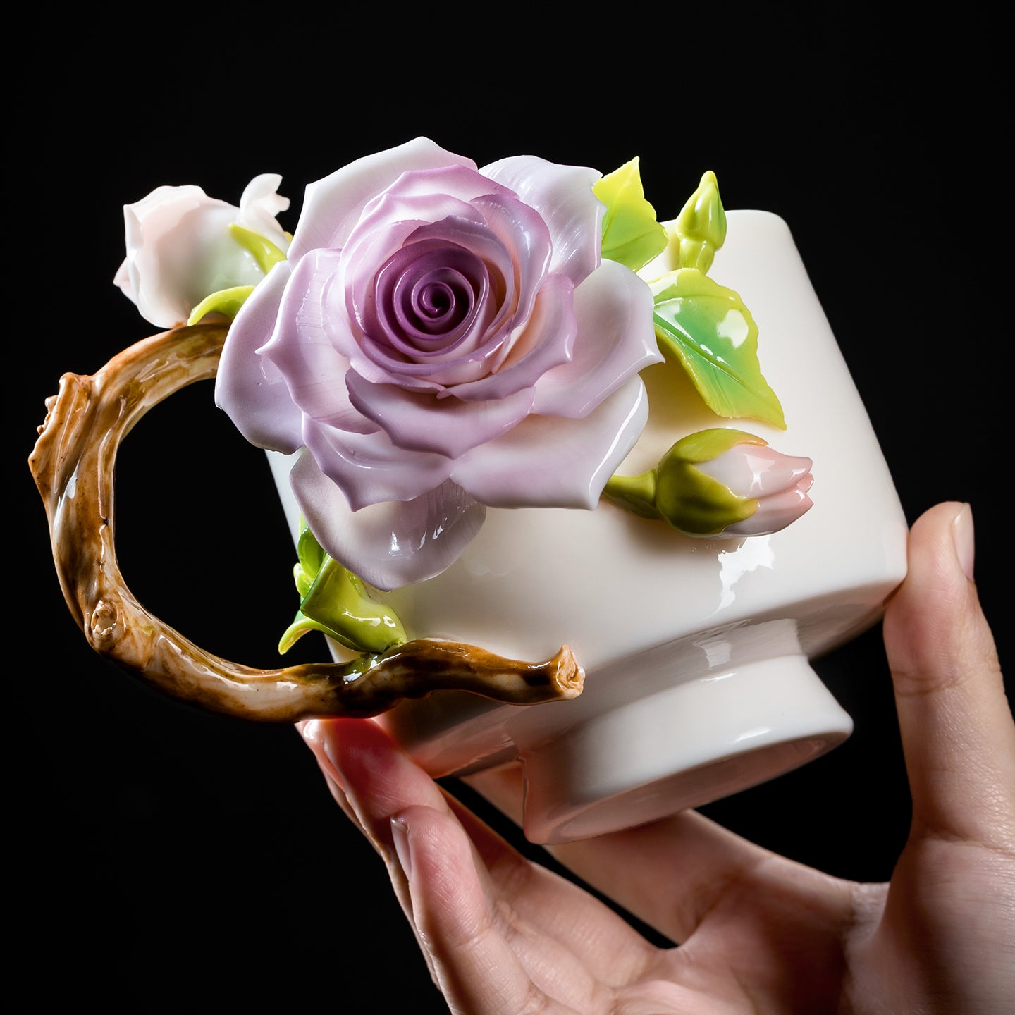 Rose Tea Cup - Intangible Cultural Heritage Hand-Painted Floral Ceramic Cup & Coffee Mug - 100% Handcrafted